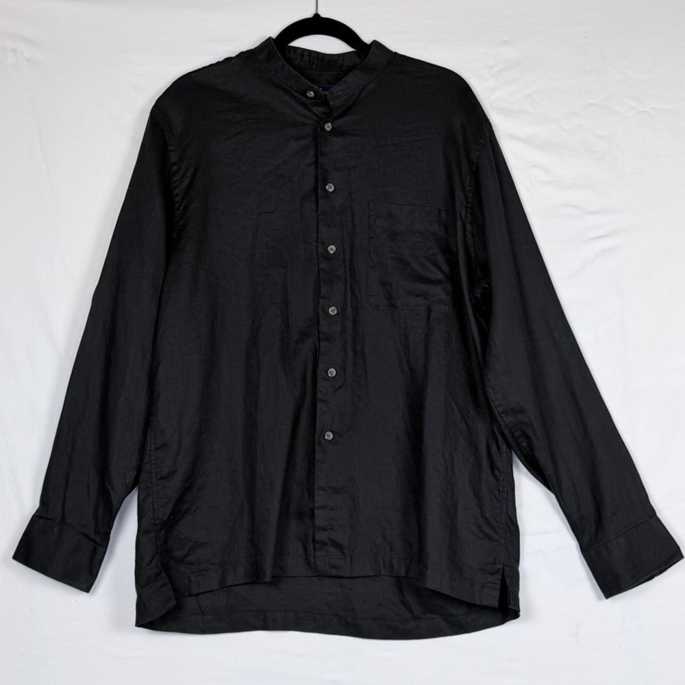 Paul Fredrick Button Down Shirt Linen Long Sleeve Mandarin Collar Minimalist